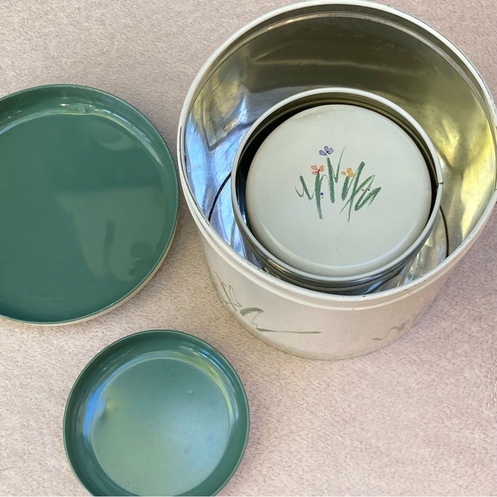 Vintage Studio Nova Floral Metal Tins Kitchen Canisters-Cream/Green-Vtg-Flowers - Picture 7 of 13